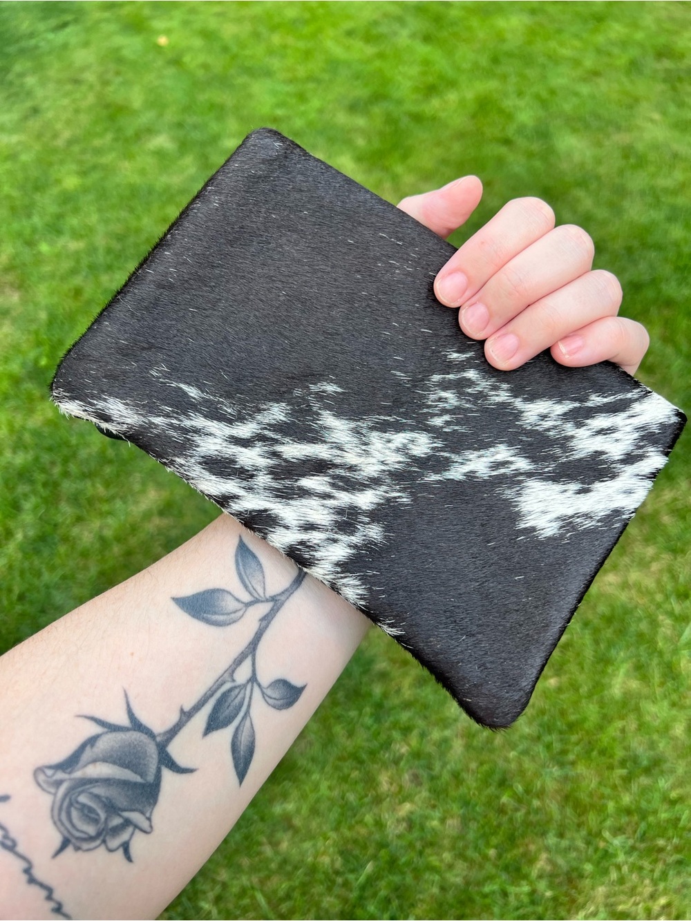 Dark Brown & White Cowhide Pouch With Pockets Inside - Made In The USA